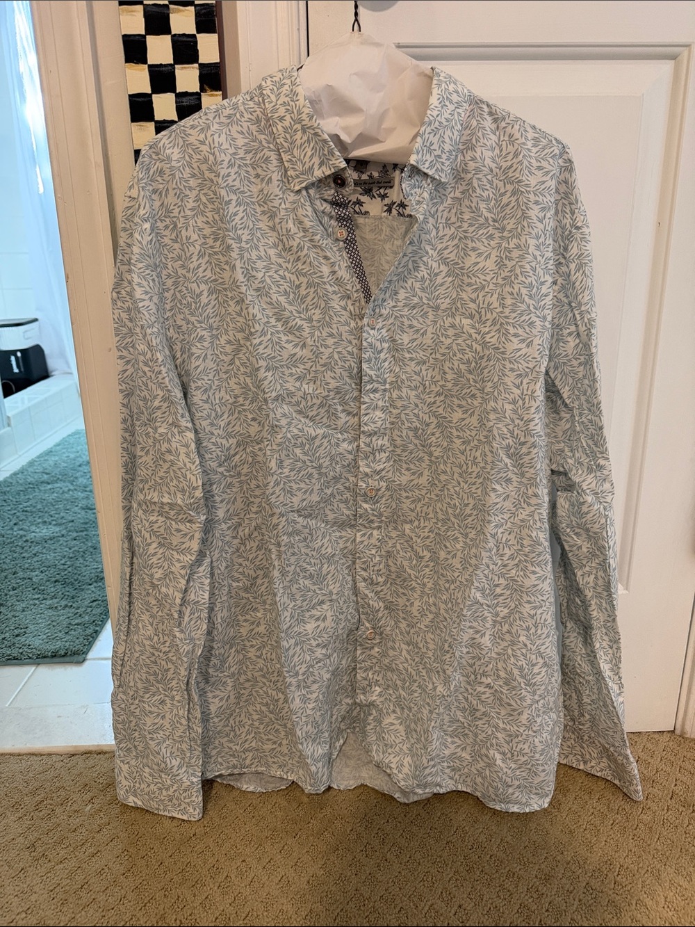 Ted Baker Pale Blue Leaf-Print Button-Down Shirt
